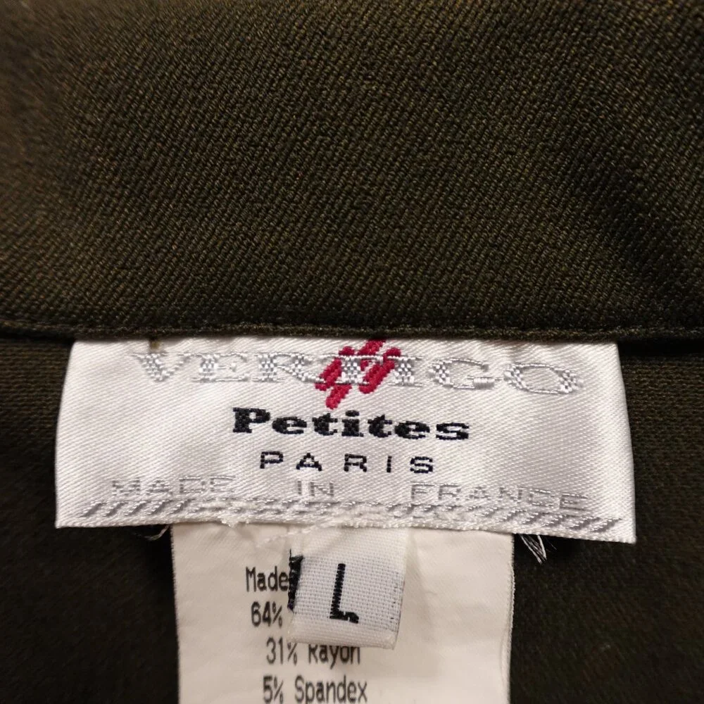 Vertigo‎ Petites Paris Blazer Women’s Size Large Olive Green Tailored Jacket